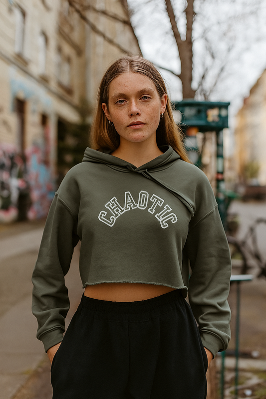 Chaotic varsity cropped hoodie